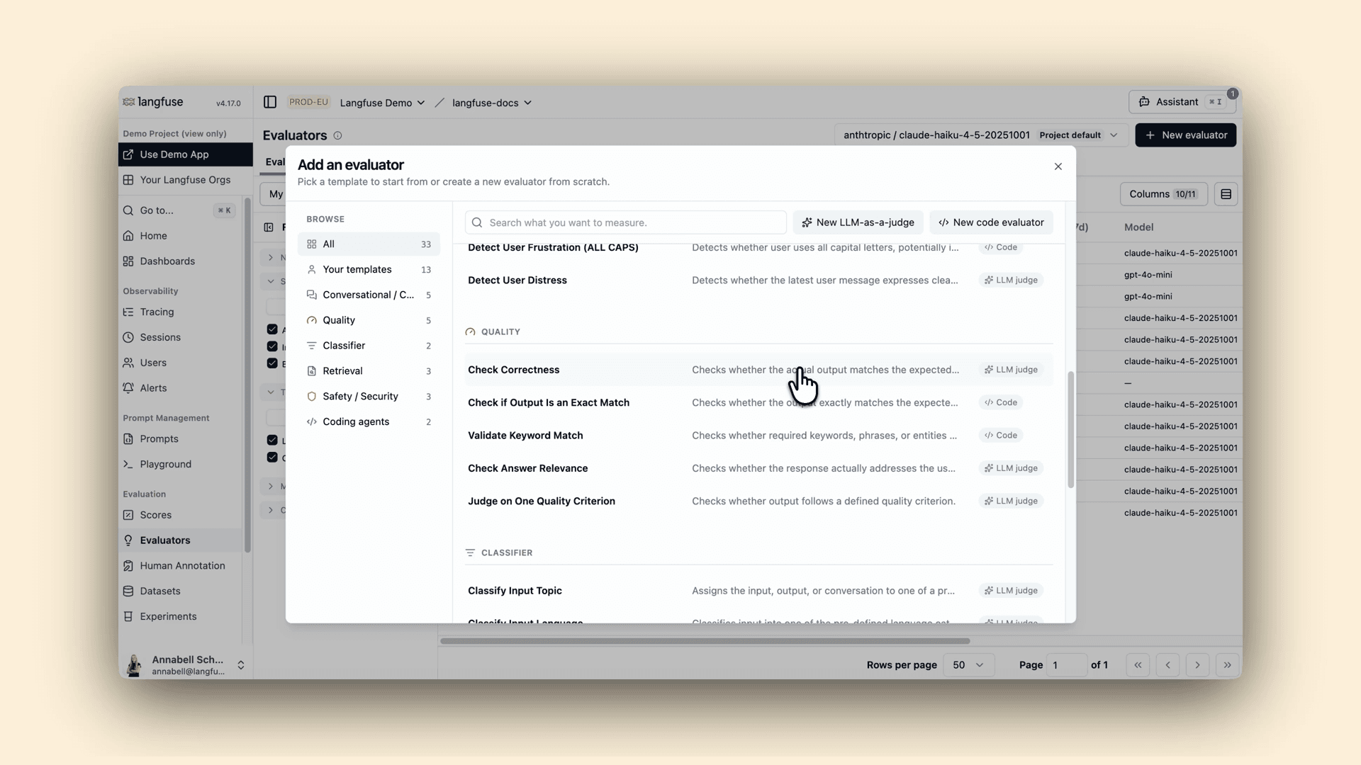 Create evaluators from templates